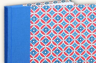 Notebook blue, diamond pattern red and white